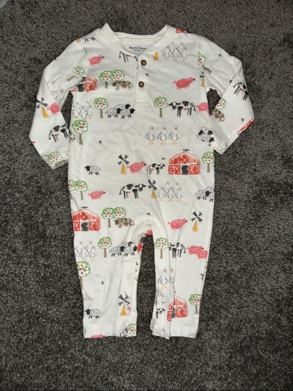 Burt's Bees Baby Cream Farm Animal Print One-Piece Footie